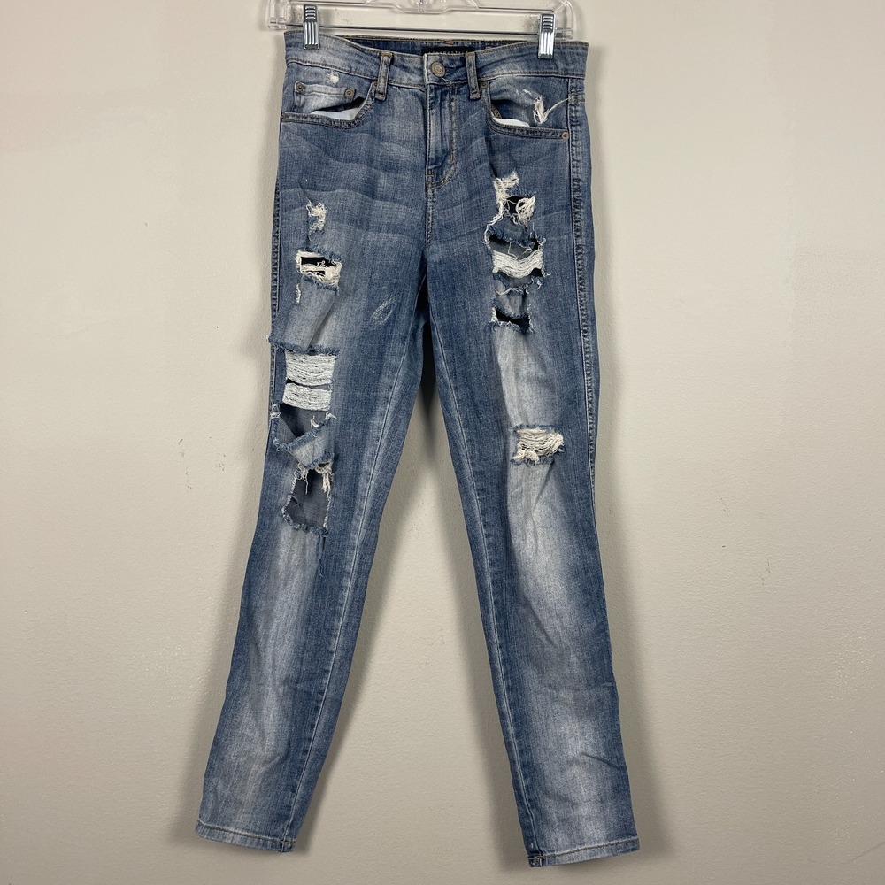 Aeropostale Women's Jeans Size 0 Girlfriend Blue‎ Denim Ripped